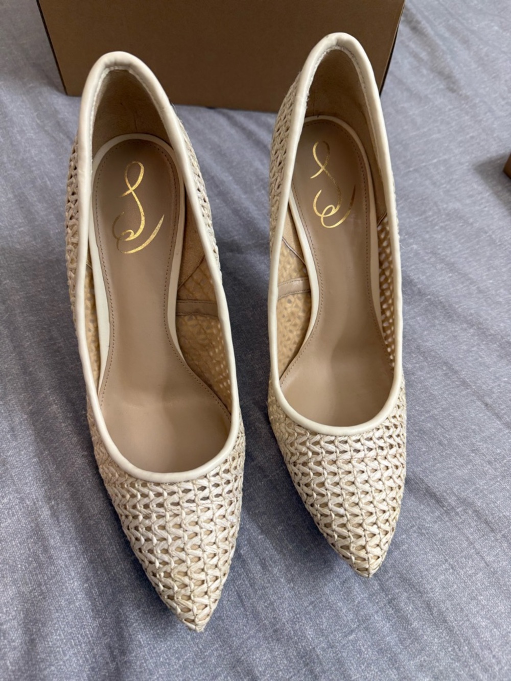 Sam Edelman Cream Woven Pointed-Toe Pumps